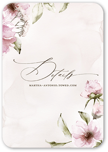 Light Floral Wedding Enclosure Card, Pink, Pearl Shimmer Cardstock, Rounded