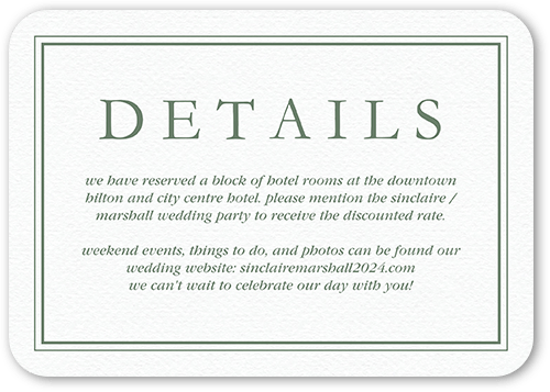 Simple Branches Wedding Enclosure Card, Green, Pearl Shimmer Cardstock, Rounded