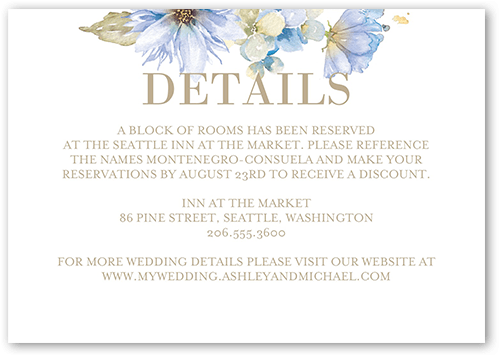 Watercolor Bouquet Wedding Enclosure Card, Blue, Matte, Pearl Shimmer Cardstock, Square