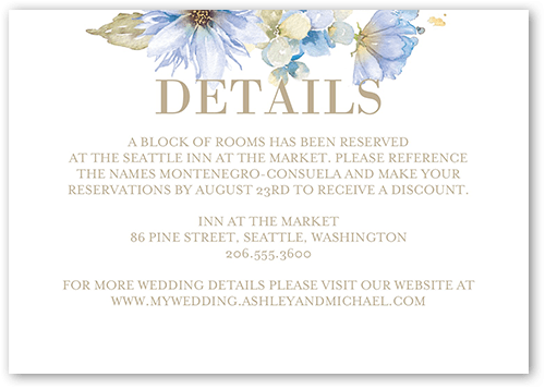 Watercolor Bouquet Wedding Enclosure Card, Blue, Matte, Signature Smooth Cardstock, Square, Light Blue