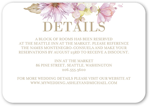 Watercolor Bouquet Wedding Enclosure Card, Purple, Pearl Shimmer Cardstock, Rounded