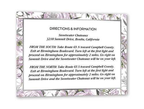 Crisp Petals Wedding Enclosure Card, Purple, Silver Foil, Matte, Pearl Shimmer Cardstock, Square