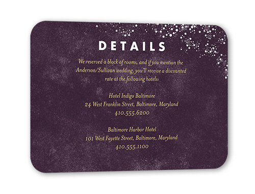 Dazzling Flare Wedding Enclosure Card, Purple, Silver Foil, Pearl Shimmer Cardstock, Rounded