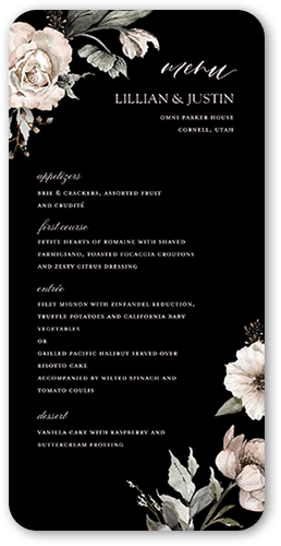 Black Tie Affair Wedding Menu, Black, 4x8 Menu, 100% Recycled Cardstock , Rounded, Black