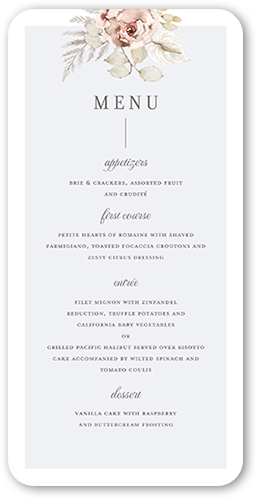 Pastel Hues Wedding Menu, Grey, 4x8 Menu, Pearl Shimmer Cardstock, Rounded, Whisper Gray