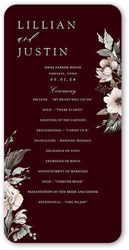 Black Tie Affair Wedding Program, Red, 4x8 Flat Program, Matte, Signature Smooth Cardstock, Rounded, Garnet