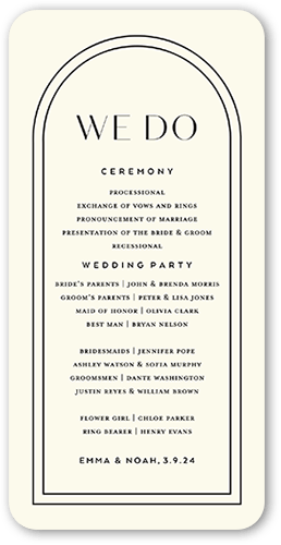 Arched Rehearsal Wedding Program, Beige, 4x8 Flat Program, Matte, Signature Smooth Cardstock, Rounded