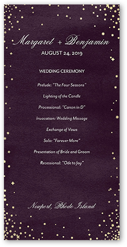 Elegant Sky Wedding Program, Purple, 4x8 Flat Program, Standard Smooth Cardstock, Square