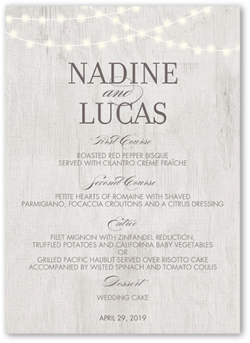 Romantic Evening Wedding Menu, Grey, 5x7 Flat Menu, 100% Recycled Cardstock , Square, Light Gray