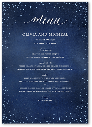 Resplendent Night Wedding Menu, Blue, 5x7 Flat Menu, Matte, Signature Smooth Cardstock, Square