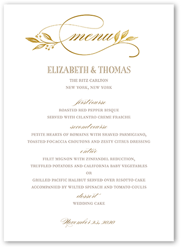 Classic Herald Wedding Menu, Yellow, 5x7 Flat Menu, 100% Recycled Cardstock ?, Square