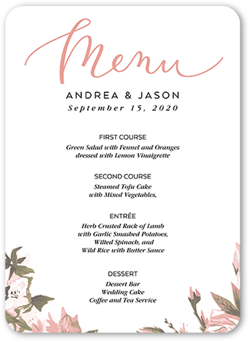 Crisp Petals Wedding Menu, Grey, 5x7 Flat Menu, Pearl Shimmer Cardstock, Rounded, Pewter