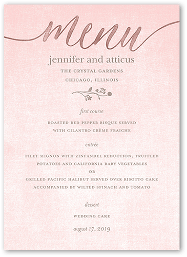 Delightful Blooms Wedding Menu, Pink, 5x7 Flat Menu, Luxe Double-Thick Cardstock, Square, Bubblegum