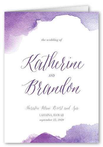 Simply Watercolor Wedding Program, Purple, 5x7, Pearl Shimmer Cardstock, Square
