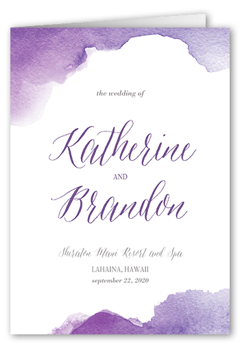 Simply Watercolor Wedding Program, Purple, 5x7, Matte, Folded Smooth Cardstock, Square, Baroque