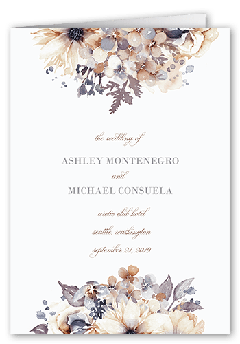 Watercolor Bouquet Wedding Program, Beige, 5x7, Matte, Folded Smooth Cardstock, Square