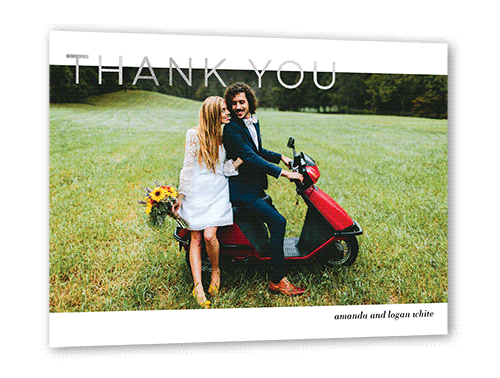 Flourishing Thanks Thank You Card, Silver Foil, White, 5x7 Flat, Pearl Shimmer Cardstock, Square, White