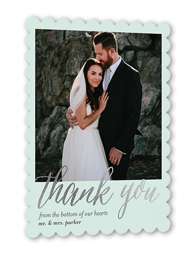 Impeccable Gesture Thank You Card, Silver Foil, Green, 5x7 Flat, Pearl Shimmer Cardstock, Scallop