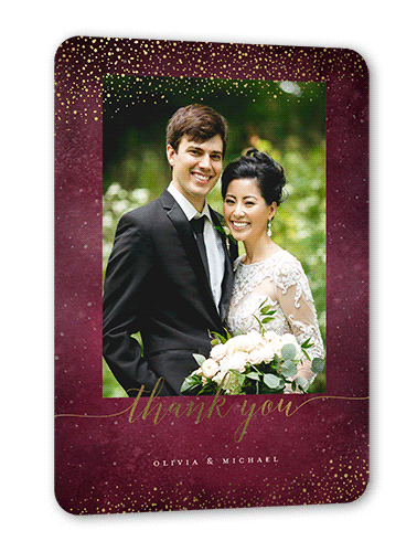 Resplendent Night Thank You Card, Purple, Gold Foil, 5x7 Flat, Pearl Shimmer Cardstock, Rounded