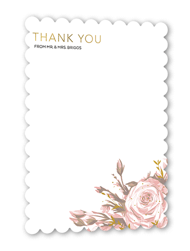 Crisp Petals Thank You Card, Gold Foil, Grey, 5x7, Pearl Shimmer Cardstock, Scallop