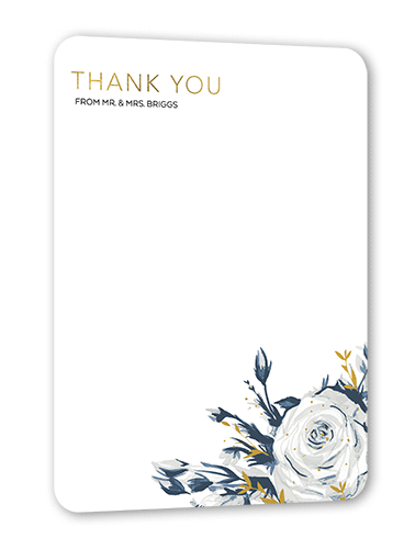 Crisp Petals Thank You Card, Grey, Gold Foil, 5x7, Pearl Shimmer Cardstock, Rounded