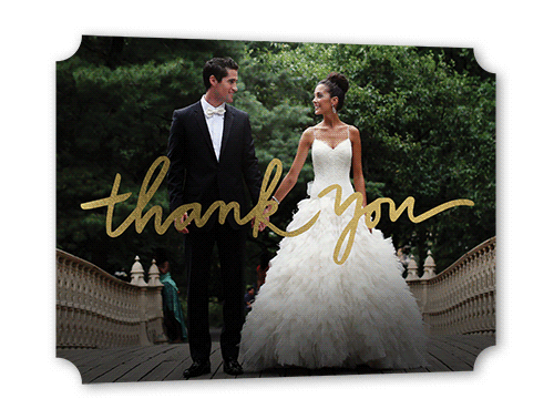 Extended Thanks Thank You Card, White, Gold Foil, 5x7 Flat, Pearl Shimmer Cardstock, Ticket