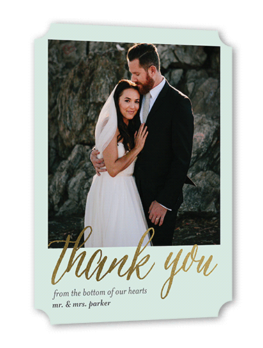 Impeccable Gesture Thank You Card, Green, Gold Foil, 5x7 Flat, Pearl Shimmer Cardstock, Ticket