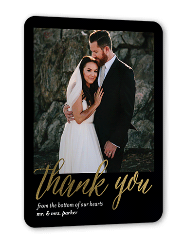 Impeccable Gesture Thank You Card, Gold Foil, Black, 5x7 Flat, Pearl Shimmer Cardstock, Rounded