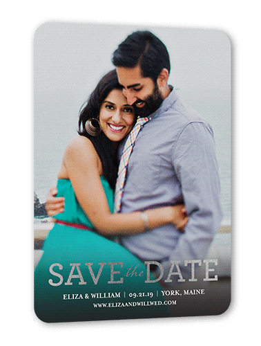Focused On Forever Love Save The Date, Pink, Silver Foil, 5x7 Flat, Signature Smooth Cardstock, Rounded
