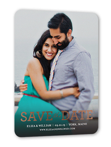 Focused On Forever Love Save The Date, Pink, Rose Gold Foil, 5x7 Flat, Pearl Shimmer Cardstock, Rounded