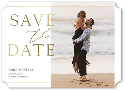 Editorial Lover Save The Date, White, 5x7 Flat, Pearl Shimmer Cardstock, Ticket