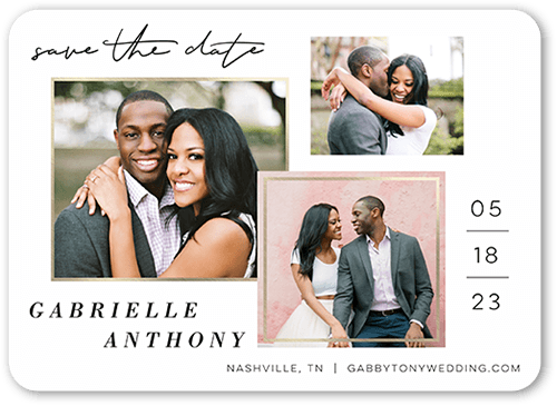 Bordered Collage Save The Date, White, 5x7 Flat, Pearl Shimmer Cardstock, Rounded, White