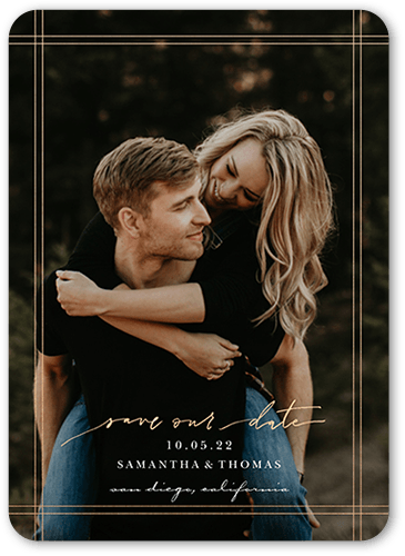 Clean Frame Save The Date, White, 5x7 Flat, Pearl Shimmer Cardstock, Rounded