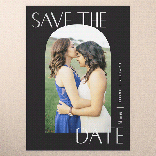 Arch Frame Save The Date, Black, Silver Foil, 5x7 Flat, Matte, Signature Smooth Cardstock, Square, Silhouette