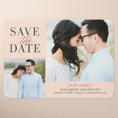 Classic Request Save The Date, Beige, 5x7 Flat, Pearl Shimmer Cardstock, Rounded