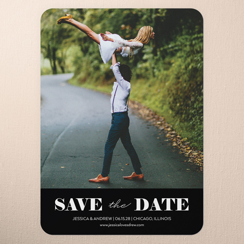 Clean Announcement Save The Date, Black, 5x7 Flat, Pearl Shimmer Cardstock, Rounded