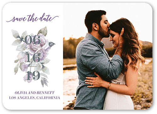Diamond Blossoms Save The Date, Purple, none, 5x7 Flat, Standard Smooth Cardstock, Rounded