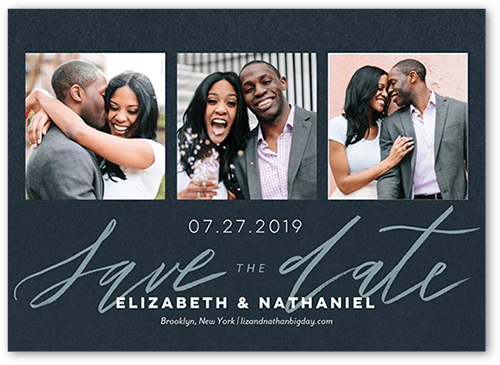 Minimal Design Save The Date, Blue, 5x7 Flat, Pearl Shimmer Cardstock, Square, Wave