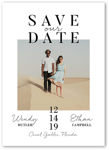 Modish Date Save The Date, White, 5x7 Flat, Matte, Luxe Double-Thick Cardstock, Square, White