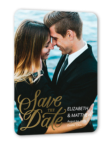 Simply Shimmering Date Save The Date, Gold Foil, White, 5x7 Flat, Signature Smooth Cardstock, Rounded