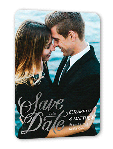 Simply Shimmering Date Save The Date, White, Silver Foil, 5x7 Flat, Signature Smooth Cardstock, Rounded