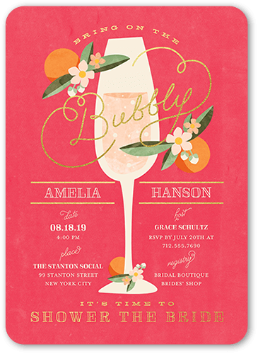Sweet Nectarine Bridal Shower Invitation, Pink, none, 5x7 Flat, 100% Recycled Cardstock , Rounded