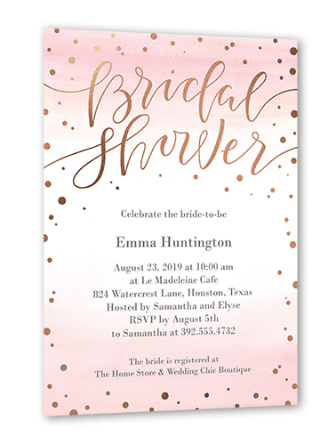 Confetti Bride Bridal Shower Invitation, Pink, Rose Gold Foil, 5x7 Flat, Pearl Shimmer Cardstock, Square
