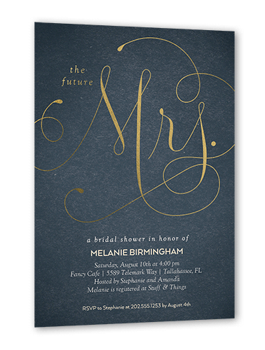 Simply Mrs Bridal Shower Invitation, Gold Foil, Grey, 5x7 Flat, Signature Smooth Cardstock, Square, Slate