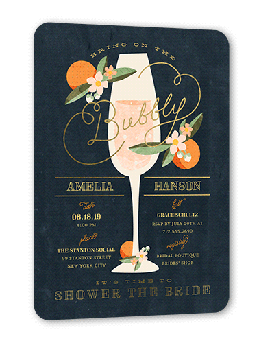 Sweet Nectarine Bridal Shower Invitation, Gold Foil, Grey, 5x7 Flat, Signature Smooth Cardstock, Rounded