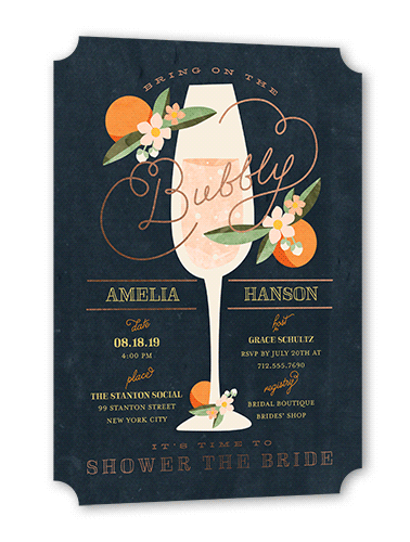 Sweet Nectarine Bridal Shower Invitation, Grey, Rose Gold Foil, 5x7 Flat, Pearl Shimmer Cardstock, Ticket