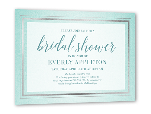 Gracefully Simple Bridal Shower Invitation, Blue, Silver Foil, 5x7 Flat, Pearl Shimmer Cardstock, Square