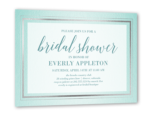Gracefully Simple Bridal Shower Invitation, Blue, Silver Foil, 5x7 Flat, Matte, Signature Smooth Cardstock, Square
