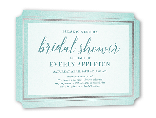 Gracefully Simple Bridal Shower Invitation, Blue, Silver Foil, 5x7 Flat, Pearl Shimmer Cardstock, Ticket
