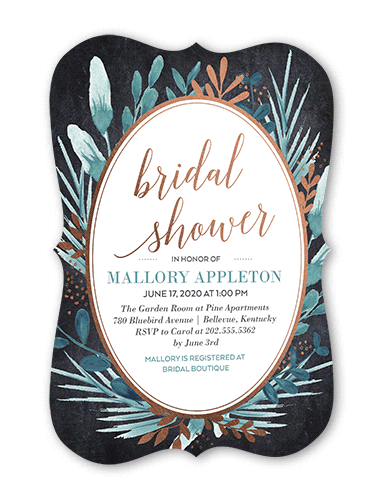 Bountiful Greenery Bridal Shower Invitation, Rose Gold Foil, Black, 5x7 Flat, Matte, Signature Smooth Cardstock, Bracket